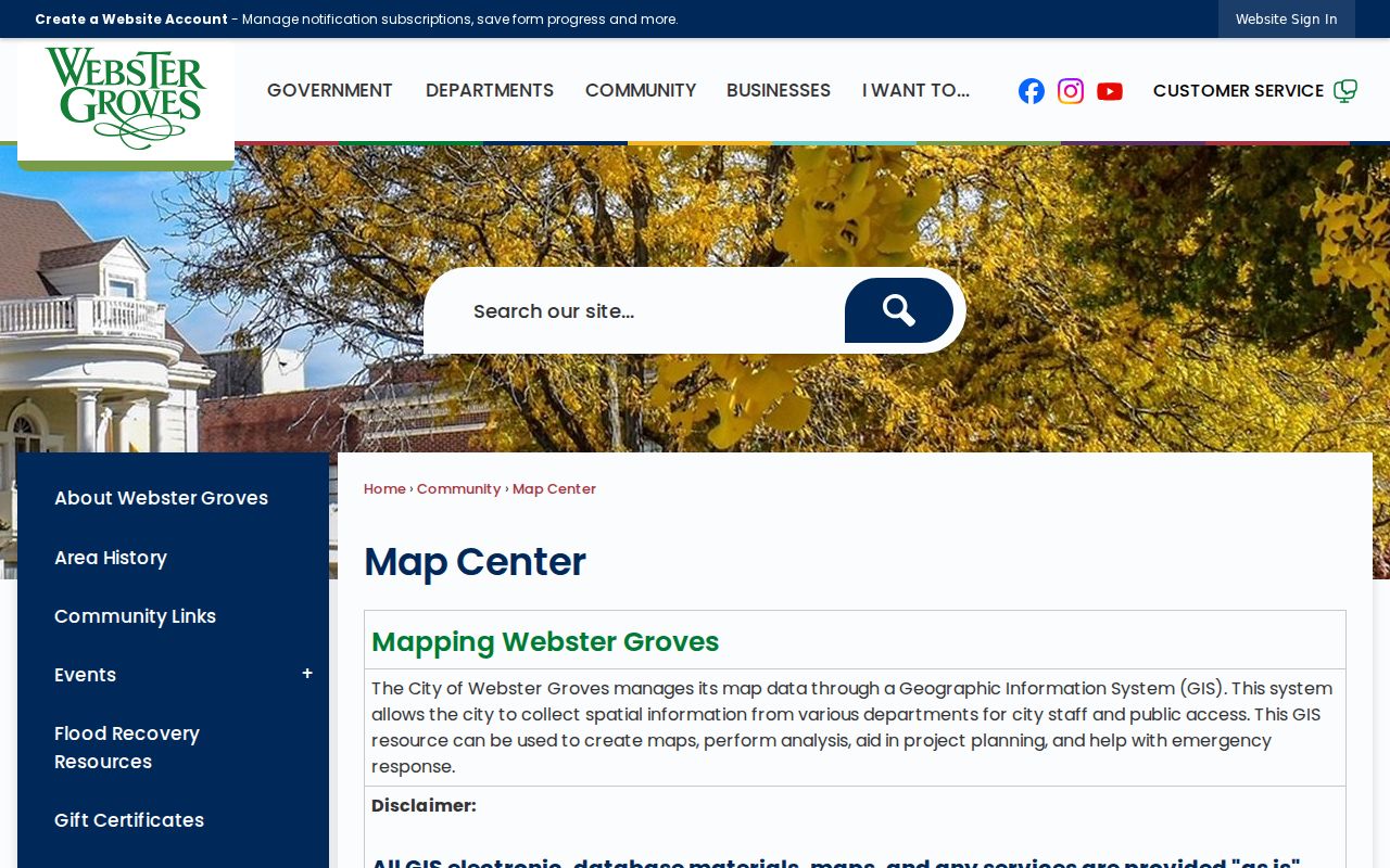 Webster Groves street directory Map Center resource page