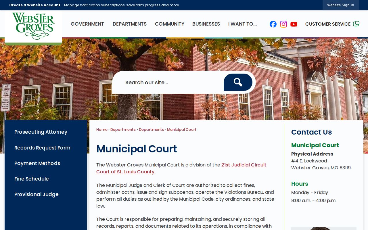 Webster Groves resident lookup source, Municipal Court page